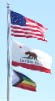 Us flag, california flag, pride flag